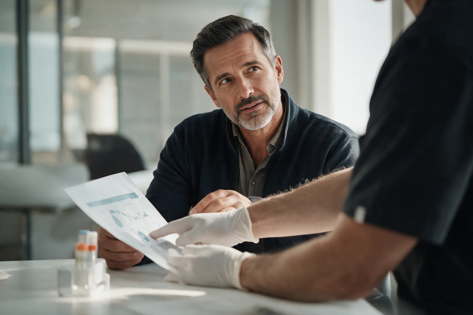 A clinician reviewing lab results as part of a personalized weight loss plan.